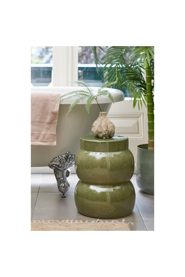 Vendi Table d'appoint - H40 x Ø35 cm - Céramique - Vert foncé