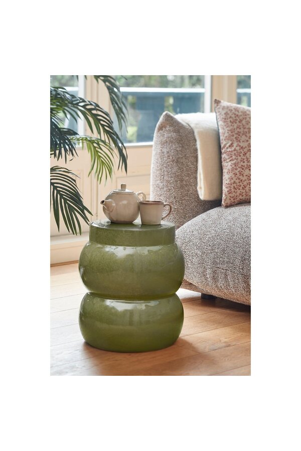 Vendi Table d'appoint - H40 x Ø35 cm - Céramique - Vert foncé