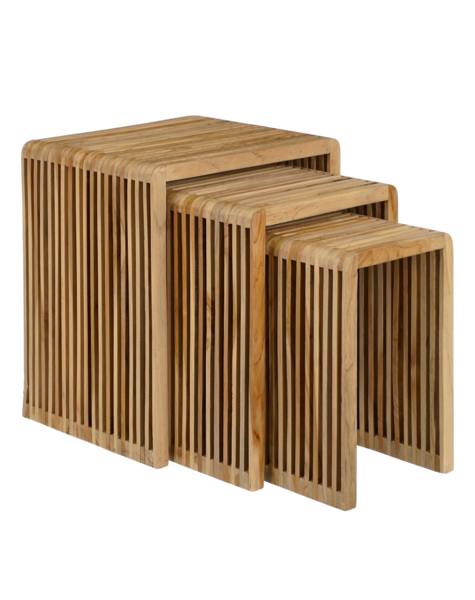 Mica Decorations Yonker Bijzettafel - Set van 3 - L44 x B34 x H50 cm - Gerecycled Hout - Bruin