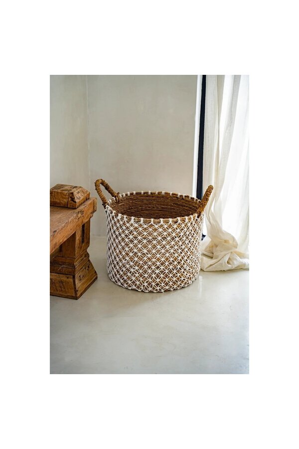 Le panier en macramé à points croisés - blanc naturel - L