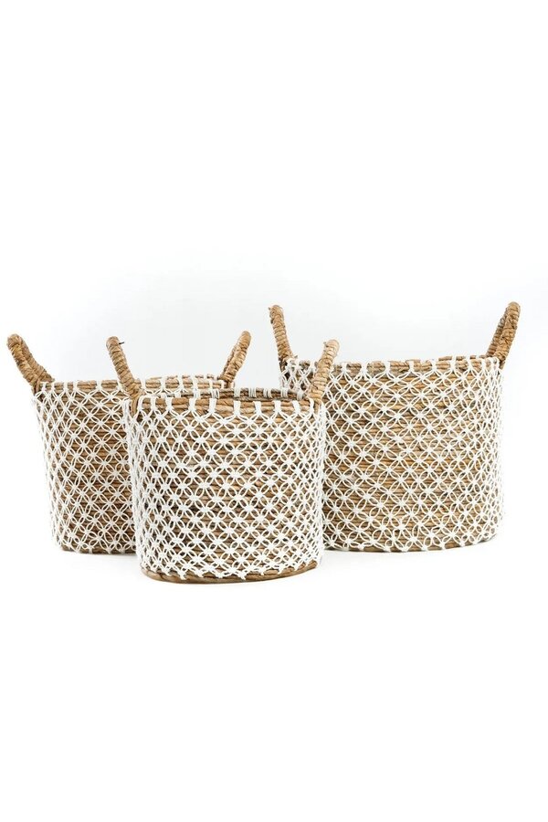 Le panier en macramé à points croisés - blanc naturel - L