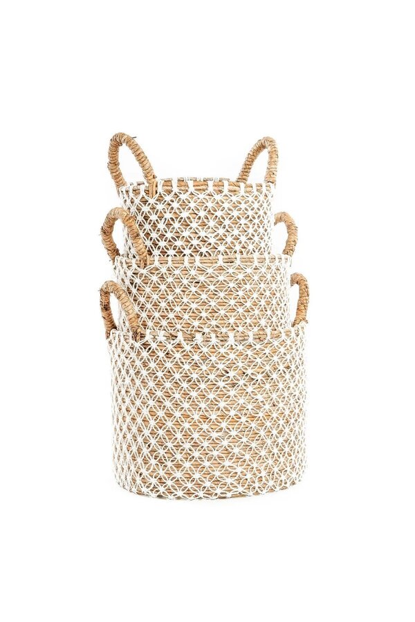 Le panier en macramé à points croisés - blanc naturel - L