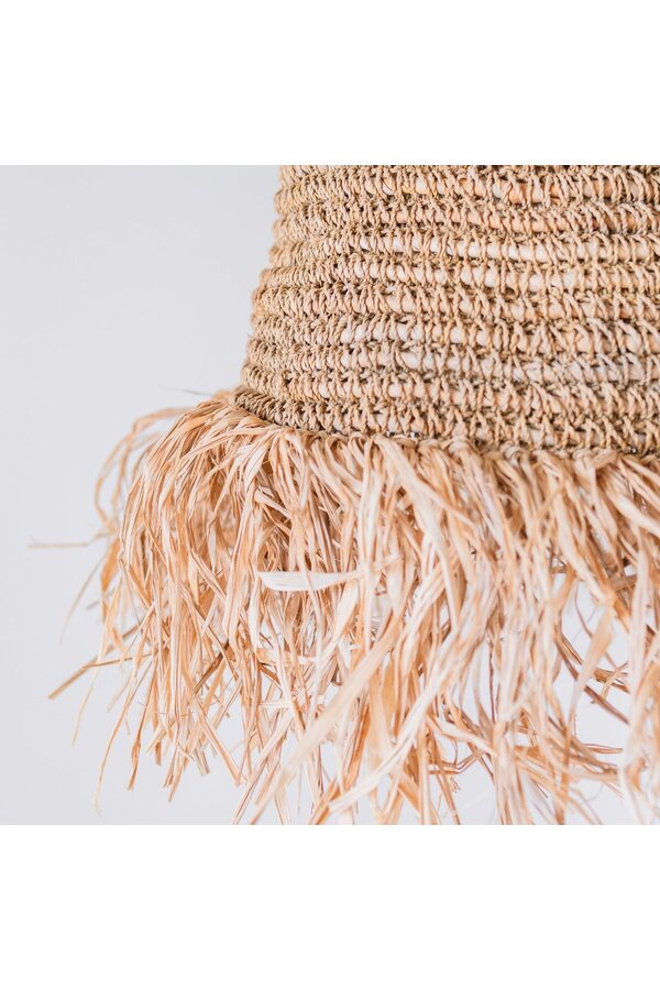 Raffia Boho Lampenkap – Hanglamp – Hanglamp – Handgeweven Plafondlamp met Lange Franjes (3 maten Ø 30/40/50 cm) KALIMA