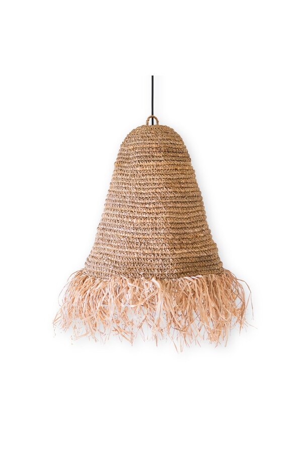 Raffia Boho Lampenkap – Hanglamp – Hanglamp – Handgeweven Plafondlamp met Lange Franjes (3 maten Ø 30/40/50 cm) KALIMA