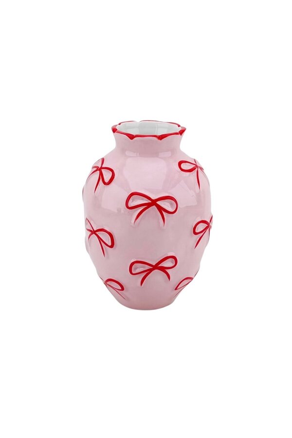 Vaas - Bloemvaaslinten - Lichtroze/rood -13,5x13,5x19cm