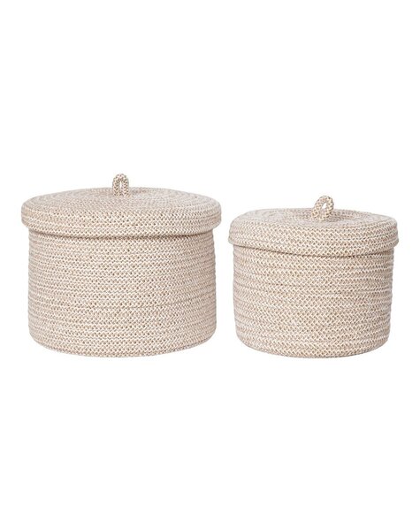 Sebal Basket - Mand met deksel, katoen, beige, set van 2
