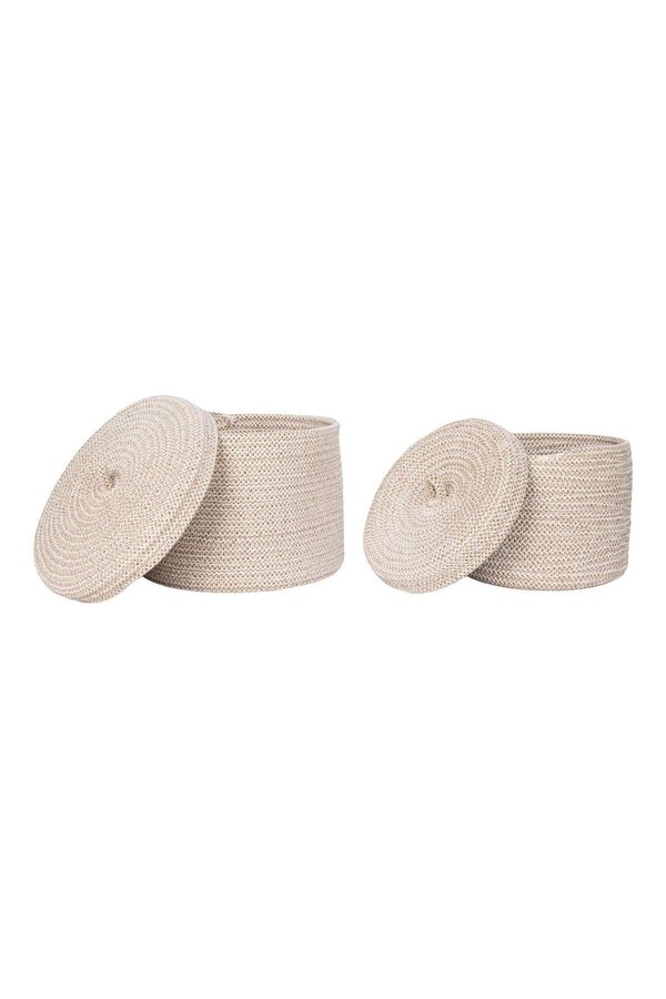 Sebal Basket - Mand met deksel, katoen, beige, set van 2