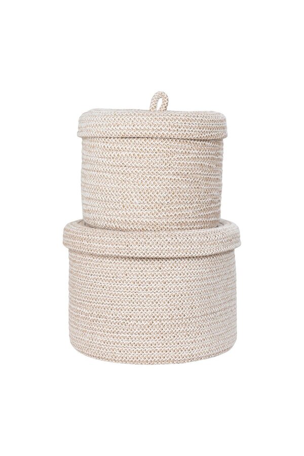 Sebal Basket - Mand met deksel, katoen, beige, set van 2