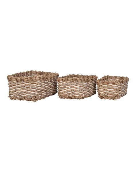Pala Basket - Mand, zeegras/papier, naturel/wit, set van 3