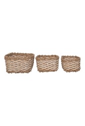 Pala Basket - Panier, jonc de mer/papier, naturel/blanc, lot de 3