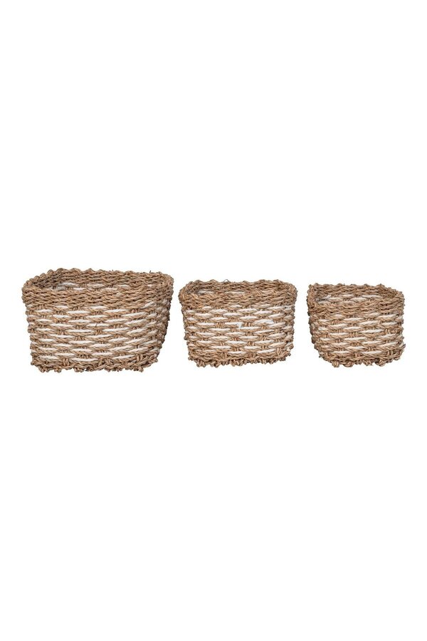 Pala Basket - Panier, jonc de mer/papier, naturel/blanc, lot de 3