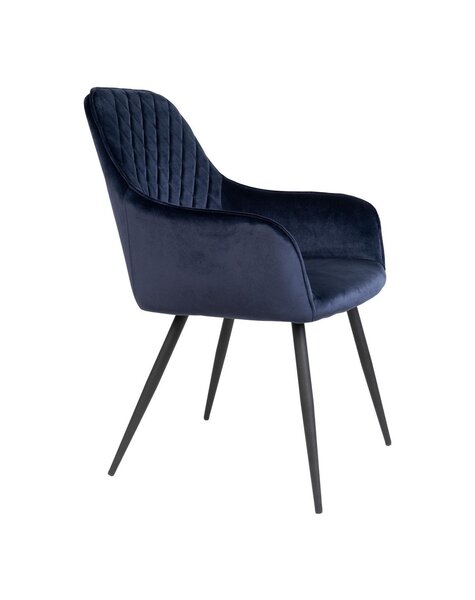 Harbo Eetkamerstoel - Blauw, Fluweel, Zwarte metalen poten - Set van 2