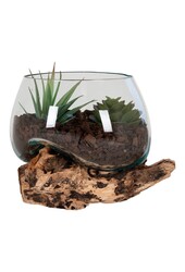 San Marino Waterdrop - Natuurlijk, Teakhout/Glas/Staal, 15x15x15 cm