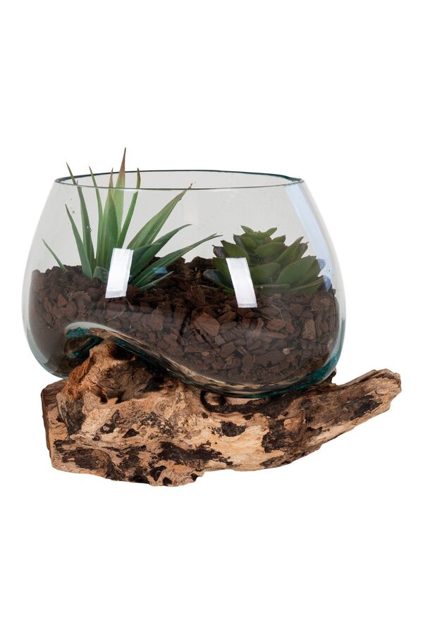 San Marino Waterdrop - Natuurlijk, Teakhout/Glas/Staal, 15x15x15 cm