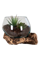 San Marino Waterdrop - Natuurlijk, Teakhout/Glas/Staal, 15x15x15 cm