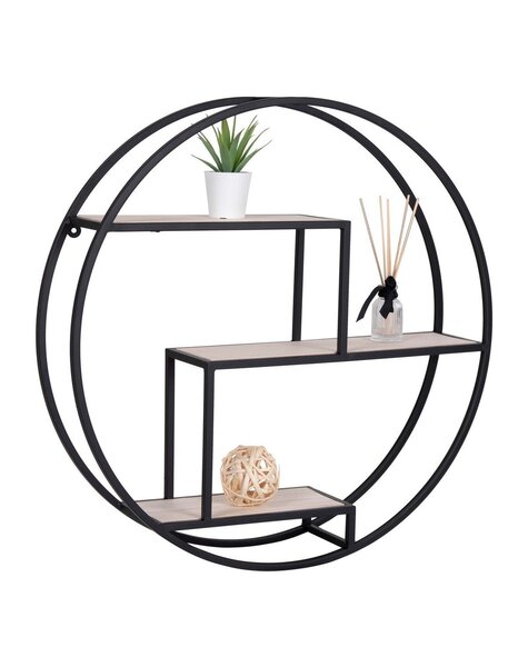 Étagère Rotterdam - Noir/Naturel, Acier/Paulownia, 62x62x14 cm