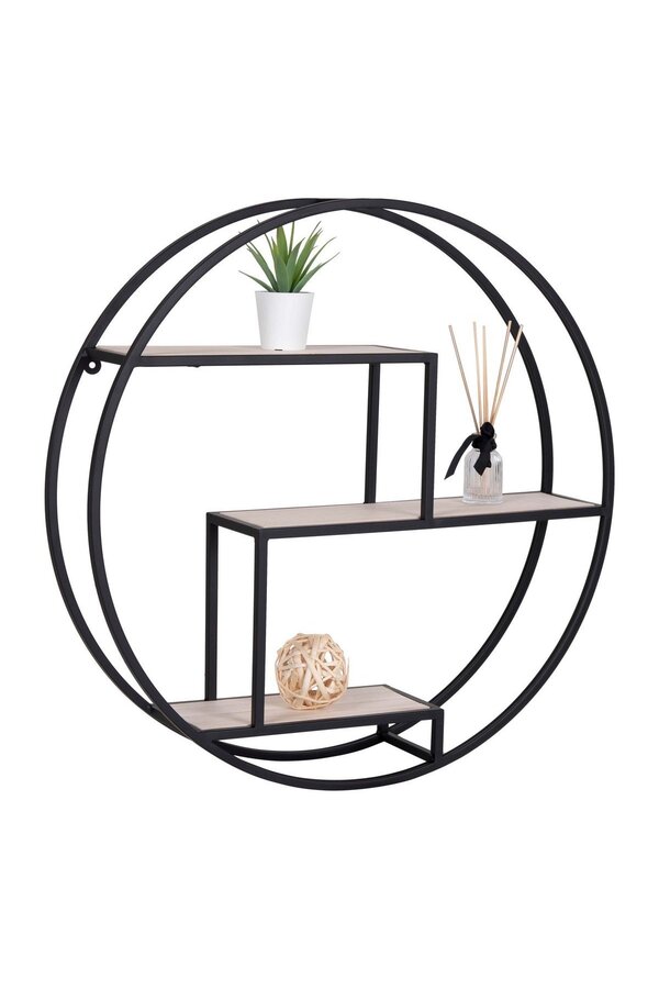Étagère Rotterdam - Noir/Naturel, Acier/Paulownia, 62x62x14 cm