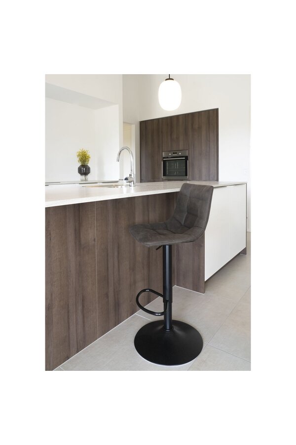 Middelfart Barstoel - Donkergrijs, Microvezel, Zwarte metalen poten, 43x43x88/108cm - set van 2