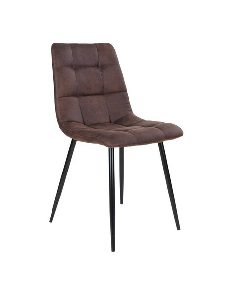 Middelfart Chaise de salle à manger - Marron, microfibre, pieds en métal noir - Lot de 2