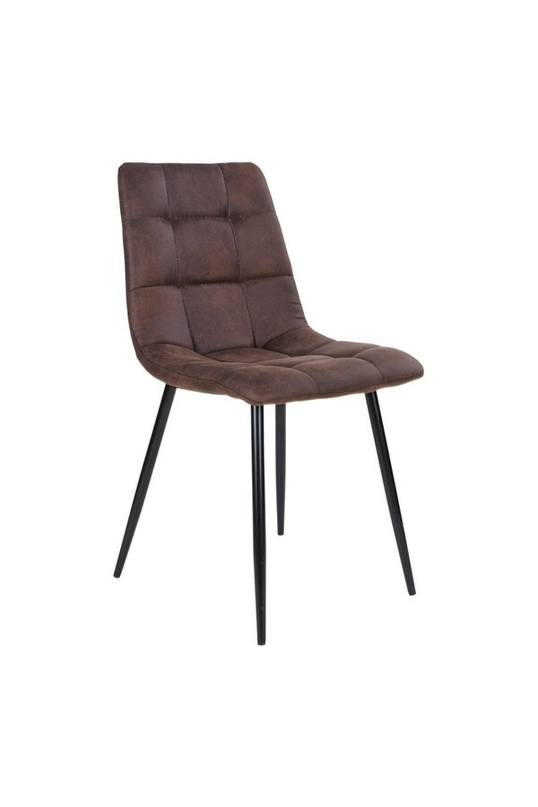 Middelfart Chaise de salle à manger - Marron, microfibre, pieds en métal noir - Lot de 2