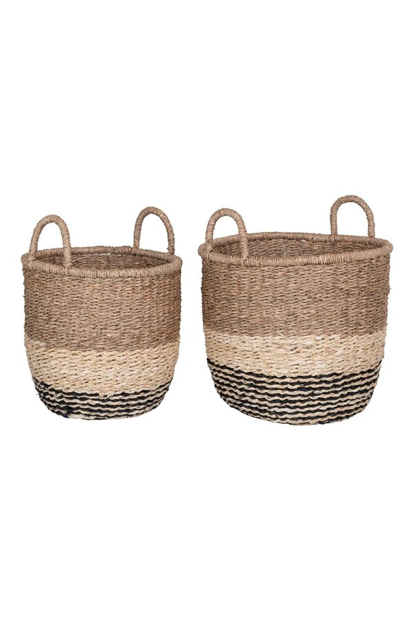 Lima Basket - Mand in zeegras, natuur/bruin/zwart, set van 2
