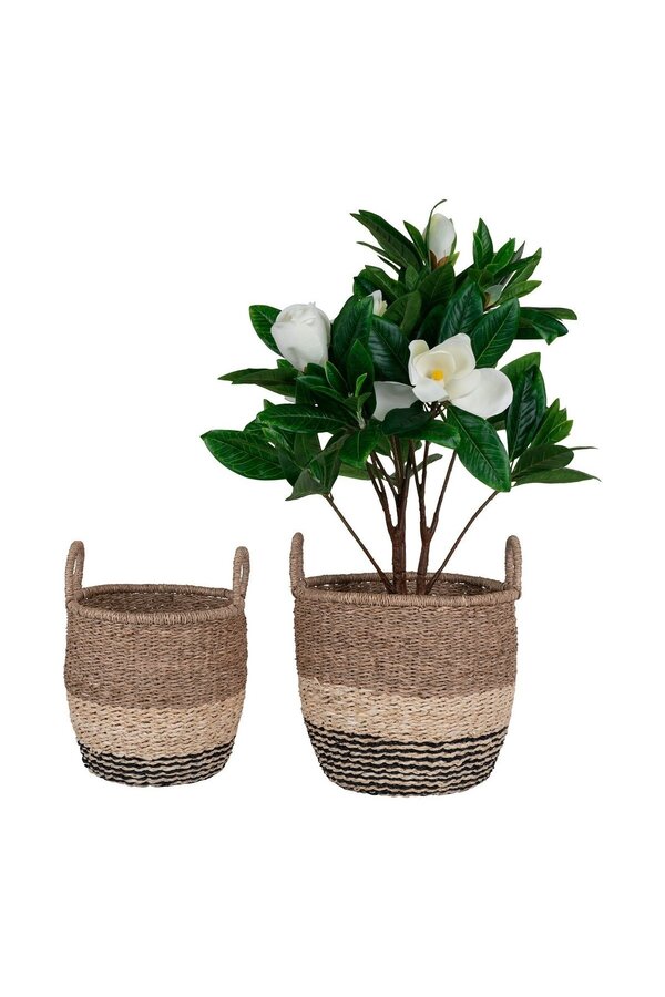 Lima Basket - Mand in zeegras, natuur/bruin/zwart, set van 2