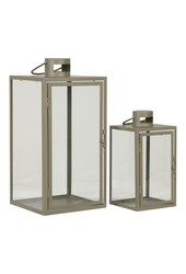 Corfu Lantaarns - Groen, Staal, Glas, 13/19.5x13/19.5x25.5/40 cm - Set van 2