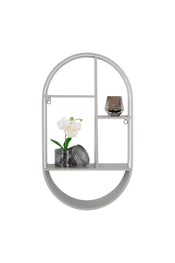Feira Wandplank - Wandplank, ovaal, staal, koel grijs, 35x15x60 cm