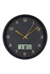 Amiens Wandklok - Zwart, Kunststof, Glas, LCD, Ø25cm