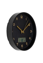 Amiens Wandklok - Zwart, Kunststof, Glas, LCD, Ø25cm