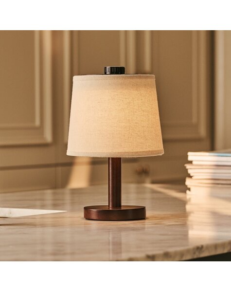 Rover donkerbruine houten lamp – oplaadbare, draadloze en dimbare lampenkap