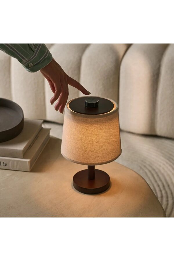 Rover donkerbruine houten lamp – oplaadbare, draadloze en dimbare lampenkap