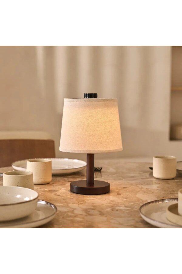 Rover donkerbruine houten lamp – oplaadbare, draadloze en dimbare lampenkap
