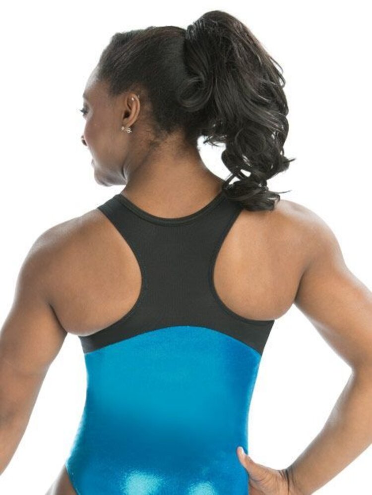 GK Tank Leotard Black Techmesh-Electric Turquoise Mystique