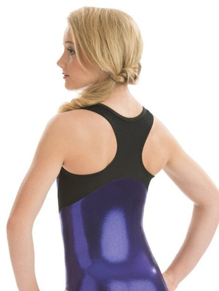 GK Tank Leotard Black Techmesh-Imperial Purple Mystique