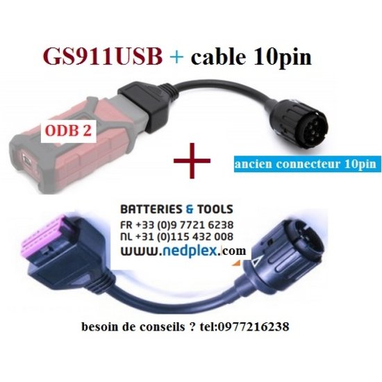 HEXCODE GS911 GS911USB (odb2) met  cable 10pin (max 10 nr VIN)