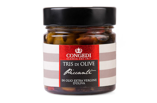 TRIS DI OLIVE PICCANTI DENOCCIOLATE 0.230kg