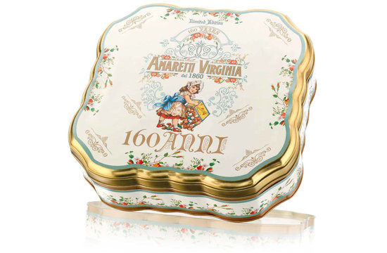 Amaretti Soffici 160 Anni - metallo quadrato smerlato 300 gram