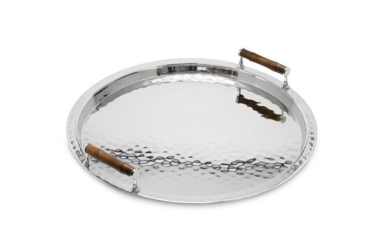 EDZARD dienblad Hugo, rond, glanzend vernikkeld roestvrij staal, met bamboe handgrepen, diameter 54 cm