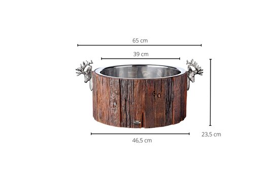 EDZARD champagnekoeler Kennington, 2 hertenkoppen, hout, roestvrij staal glanzend vernikkeld, ø 46,5 cm, H 23,5 cm, 11 kg