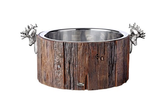EDZARD champagnekoeler Kennington, 2 hertenkoppen, hout, roestvrij staal glanzend vernikkeld, ø 46,5 cm, H 23,5 cm, 11 kg