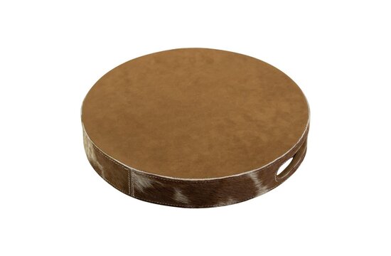 Dienbladen koehuid rond bruin/wit (set of 3)