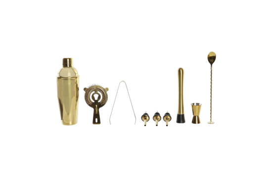 COCKTAILSHAKER + TOEBEHOREN SET VAN 9 STUKS BAMBOE & INOX 9X9X25 750ML