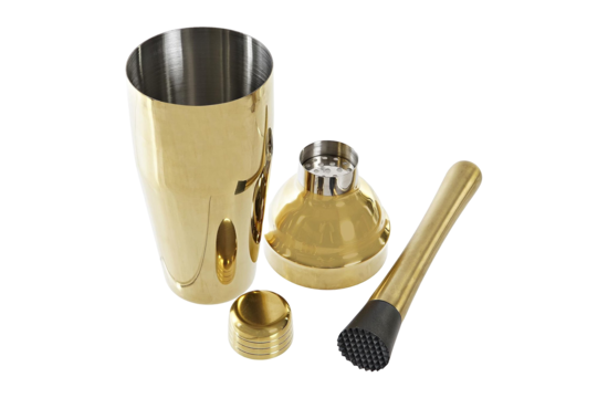 COCKTAILSHAKER + TOEBEHOREN SET VAN 9 STUKS BAMBOE & INOX 9X9X25 750ML