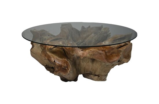 Salontafel Bloem - 100x100x44 - Naturel - Teak/Glas