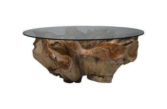 Salontafel Bloem - 100x100x44 - Naturel - Teak/Glas