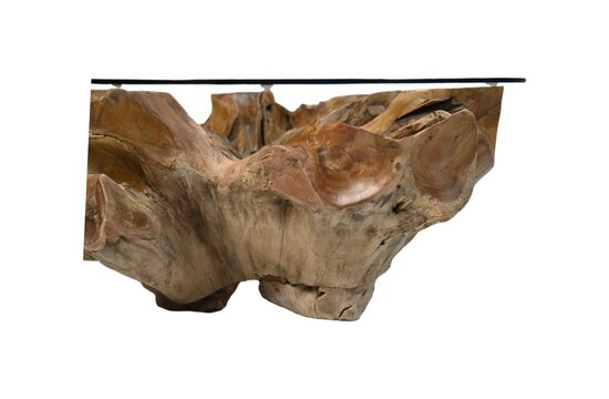 Salontafel Bloem - 100x100x44 - Naturel - Teak/Glas