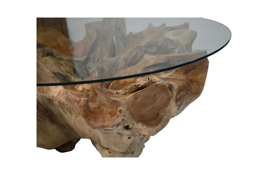 Salontafel Bloem - 100x100x44 - Naturel - Teak/Glas