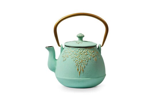 Theepot "Ziyi", turkoois/goud, gietijzer met roestvrijstalen filter - 800ml