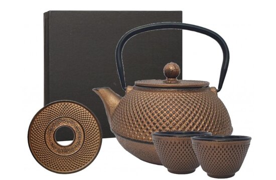 Giftbox Theepot + 2 kopjes Arare 0,80 ltr, full copper